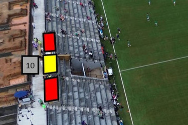 Overhead locator showing the two VIP table spaces on the west sideline